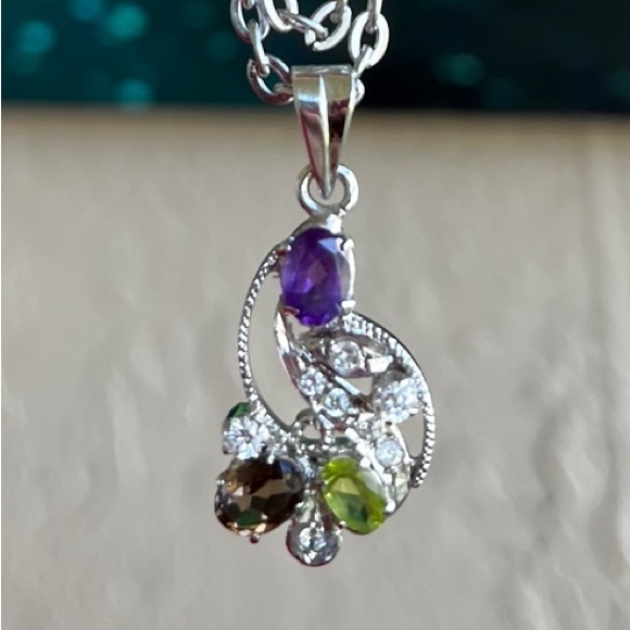 Handmade maille links stainless steel chains + sterling silver amethyst peridot - Picture 9 of 16